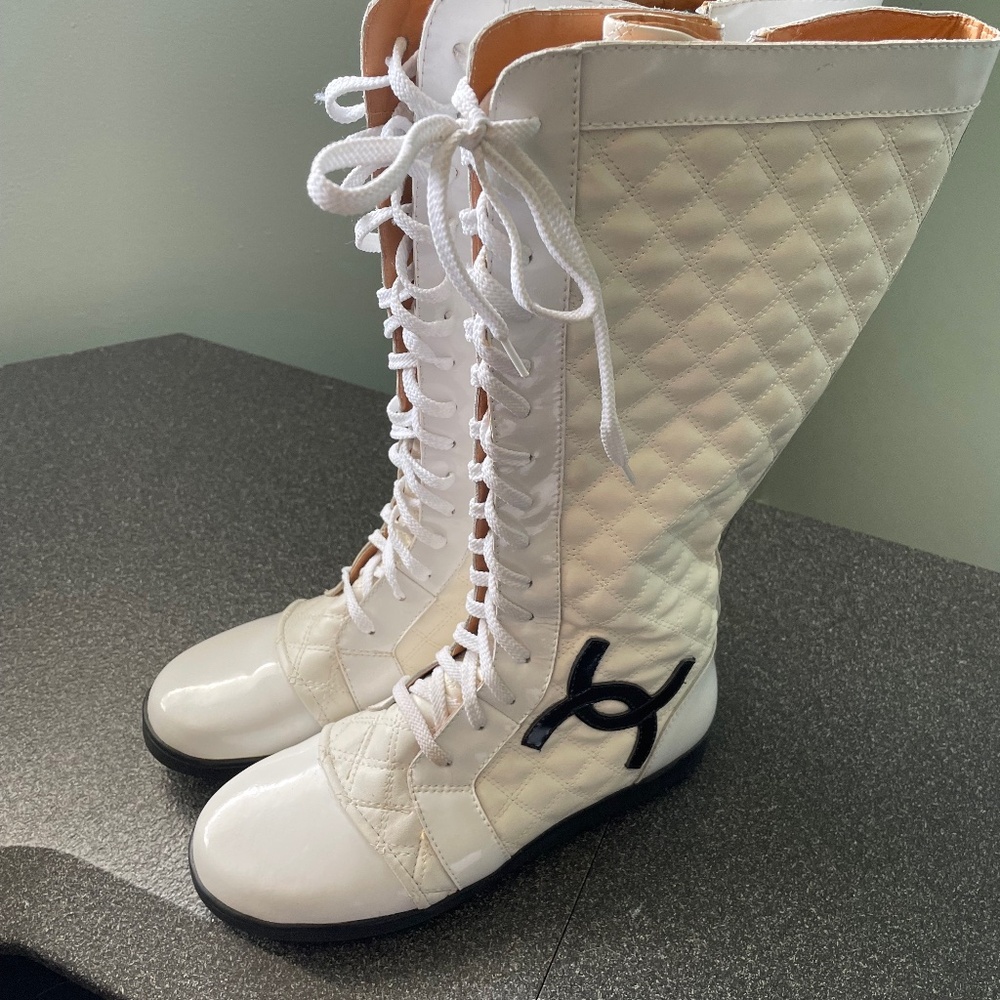 Authentic Chanel ivory/white boots, 39/8, NWOT